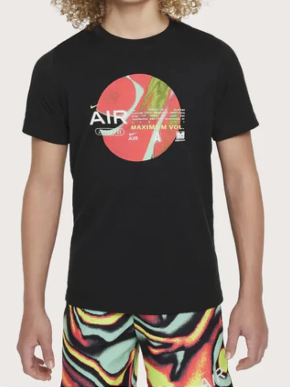 Nike Boys Black Tee with Red and Green Circular AIR Graphic